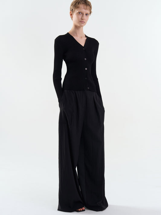 Rib V-Neck Cardigan - Black