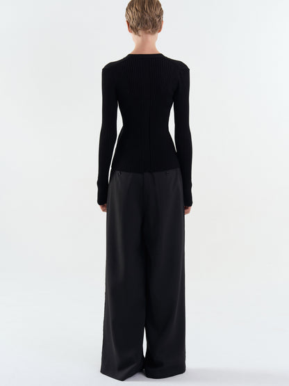 [MAGJAY] Rib V-Neck Cardigan-Black