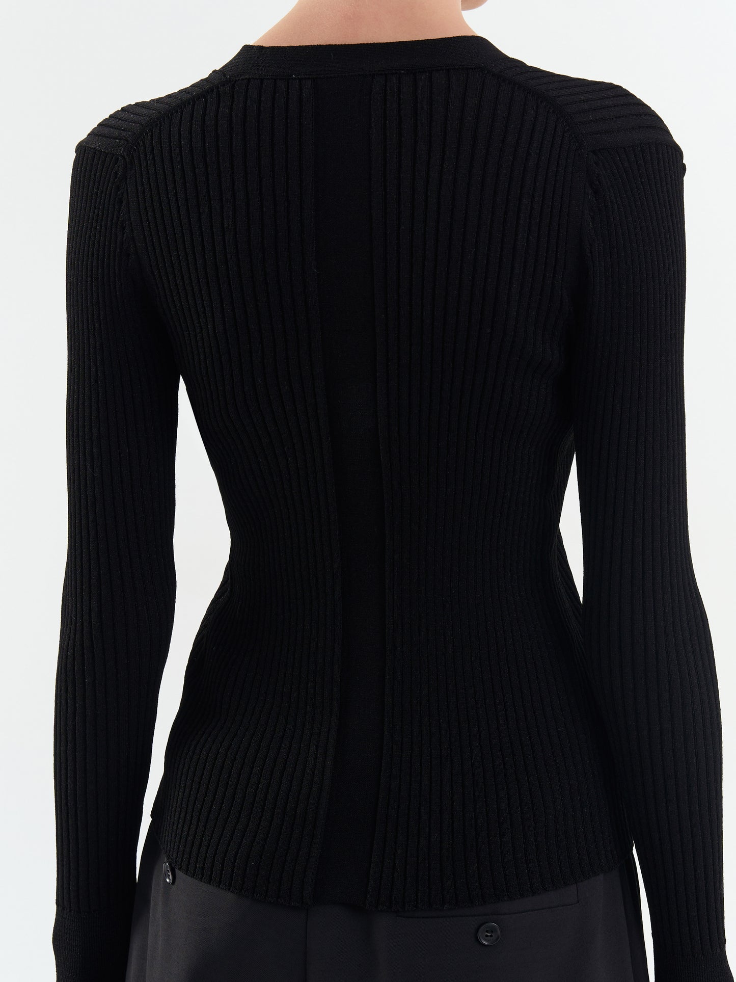 Rib V-Neck Cardigan - Black