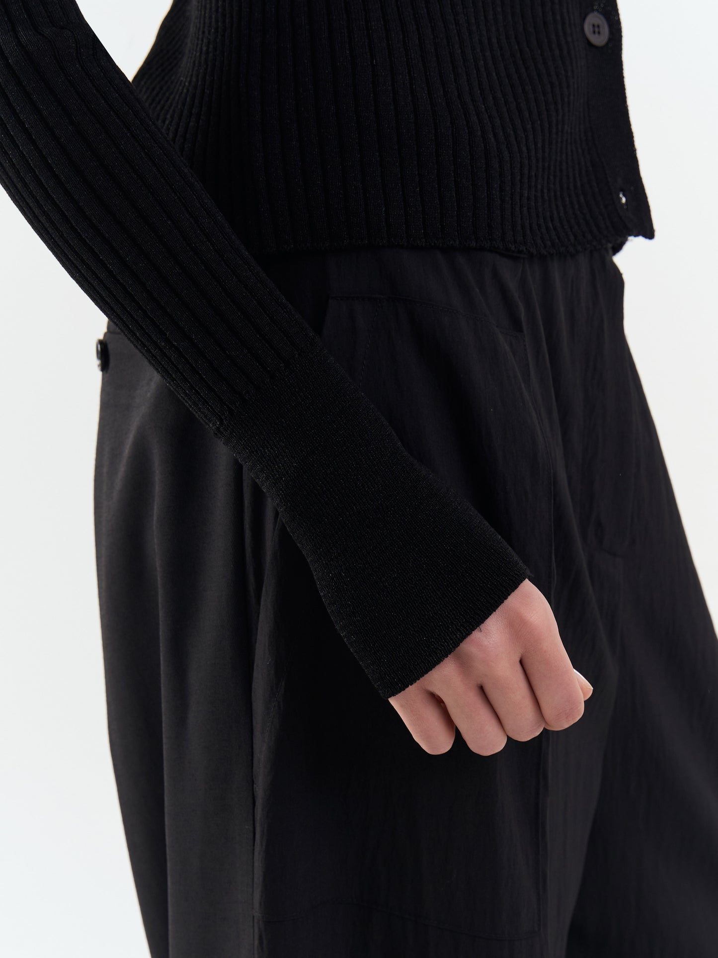 Rib V-Neck Cardigan - Black