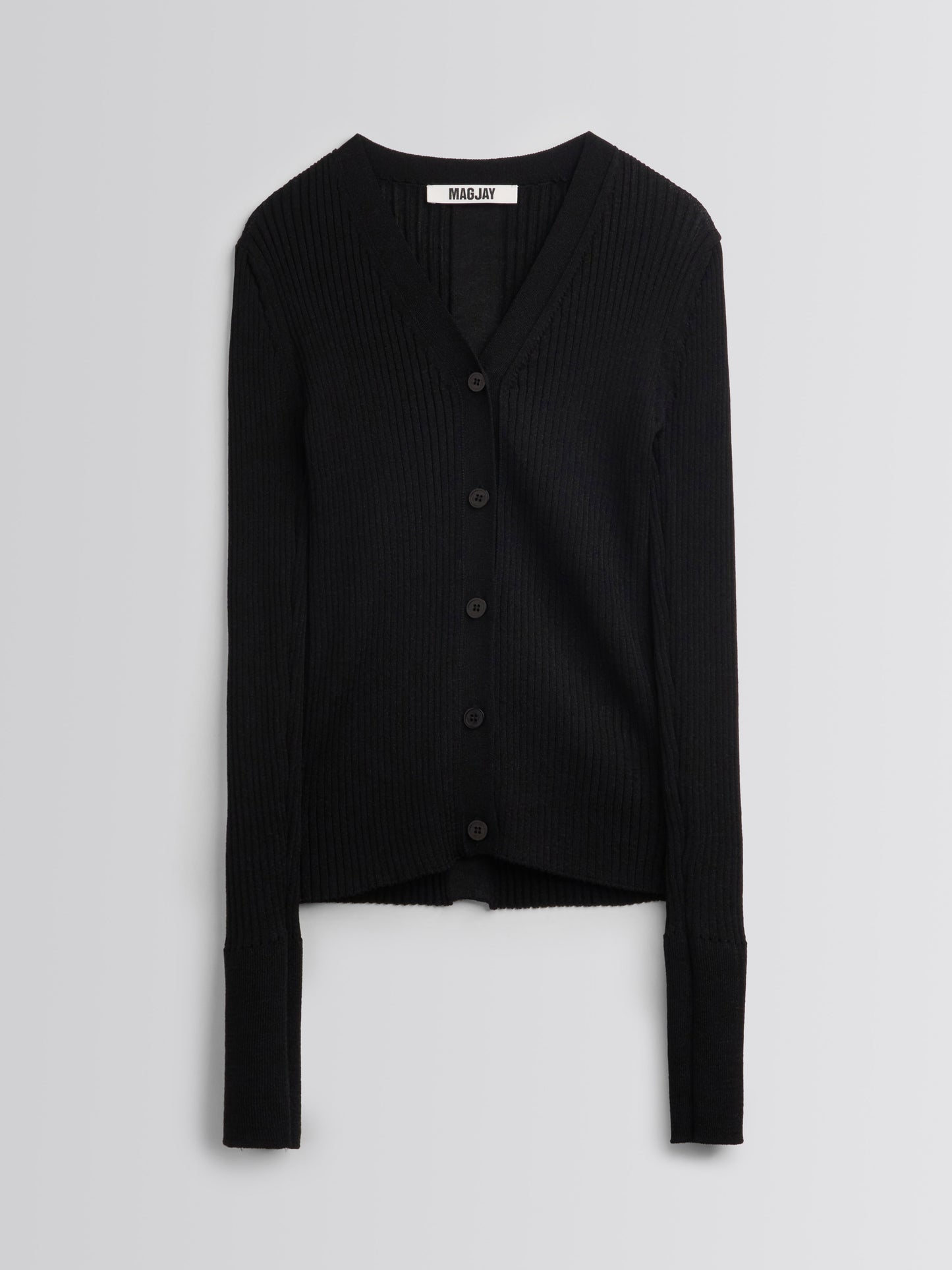 Rib V-Neck Cardigan - Black