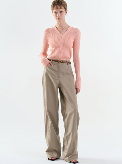 [MAGJAY] Rib V-Neck Cardigan-Pink