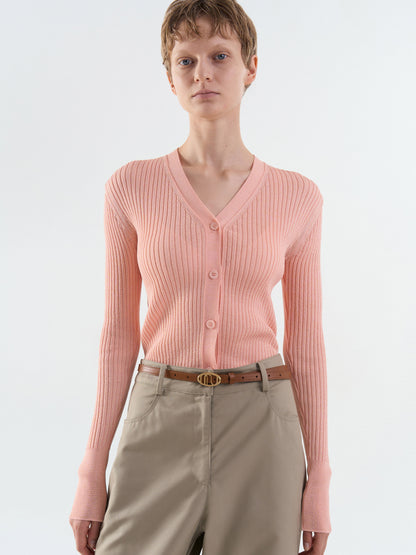 [MAGJAY] Rib V-Neck Cardigan-Pink