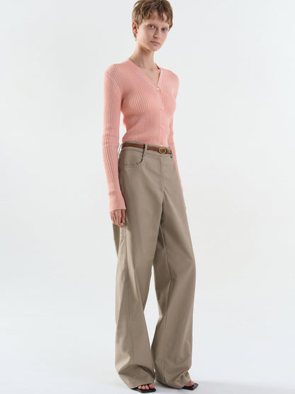 [MAGJAY] Rib V-Neck Cardigan-Pink
