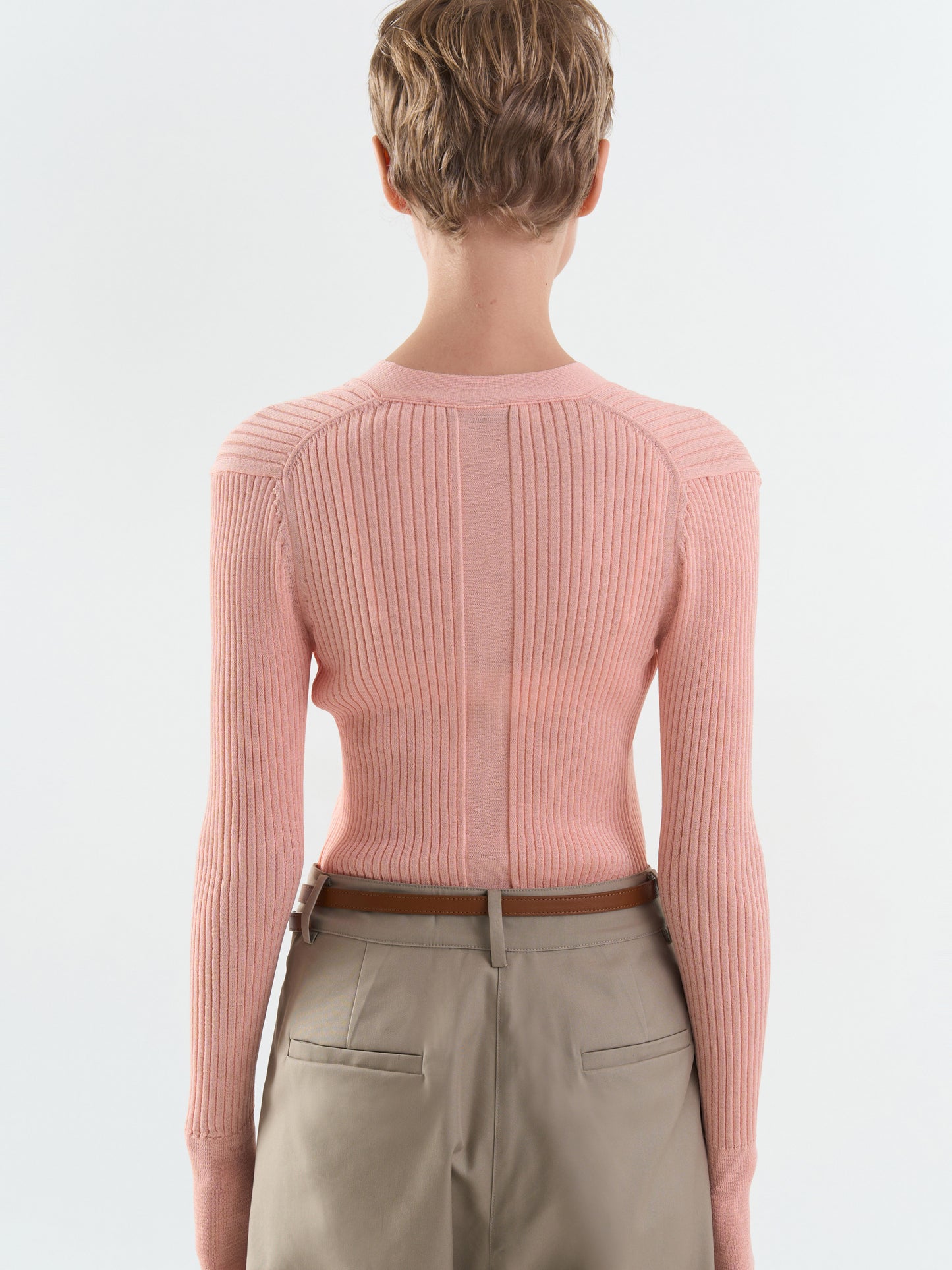 Rib V-Neck Cardigan - Pink