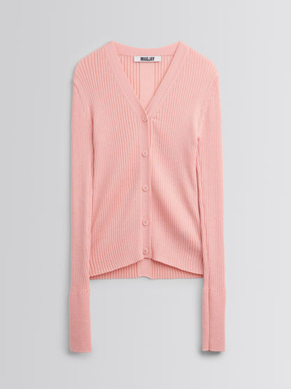 [MAGJAY] Rib V-Neck Cardigan-Pink