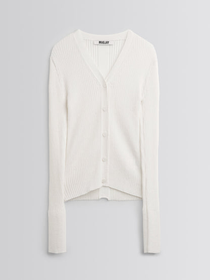 [MAGJAY] Rib V-Neck Cardigan-Ivory