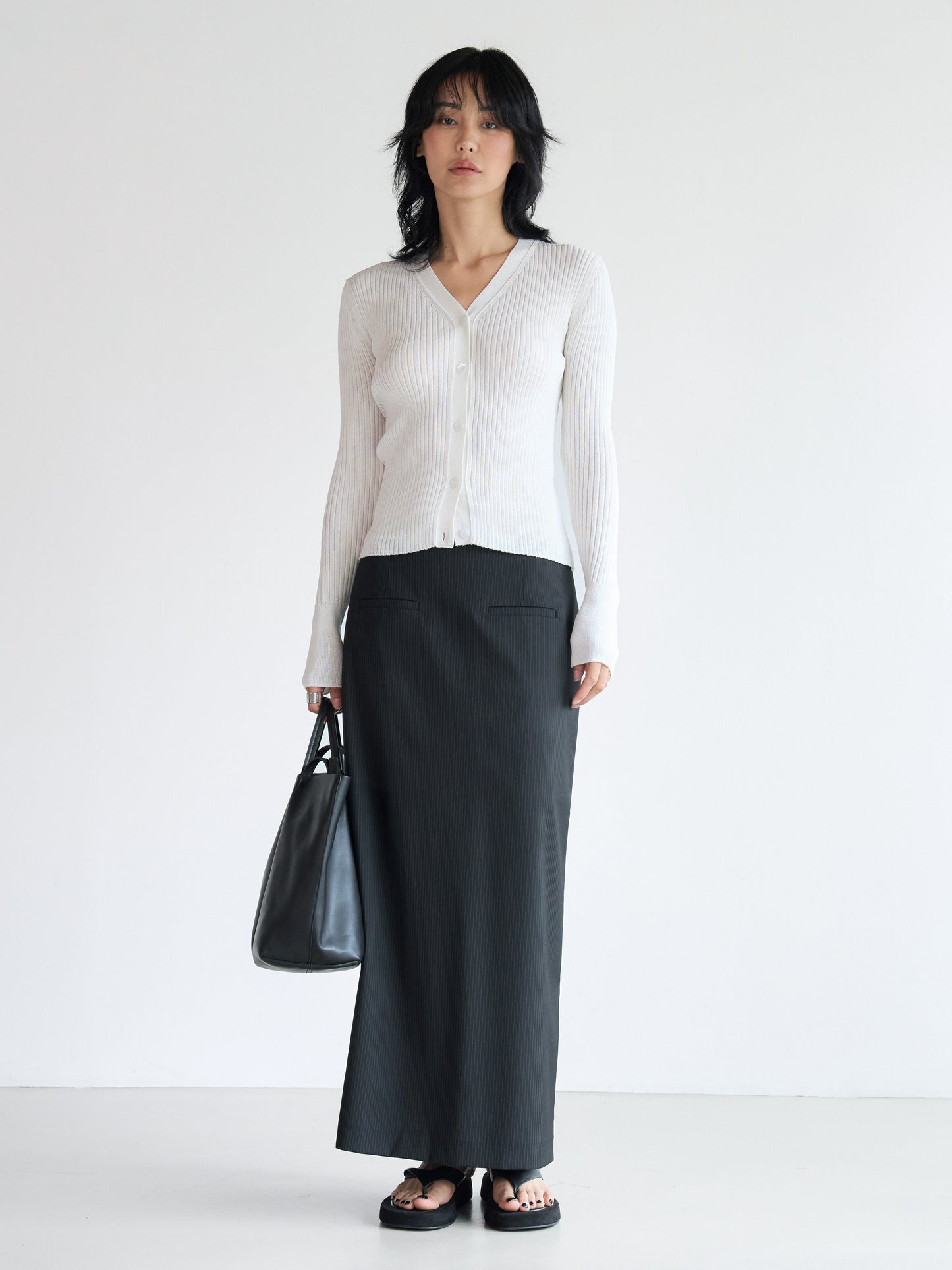 Rib V-Neck Cardigan - Ivory