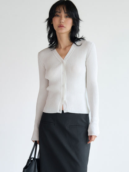 [MAGJAY] Rib V-Neck Cardigan-Ivory