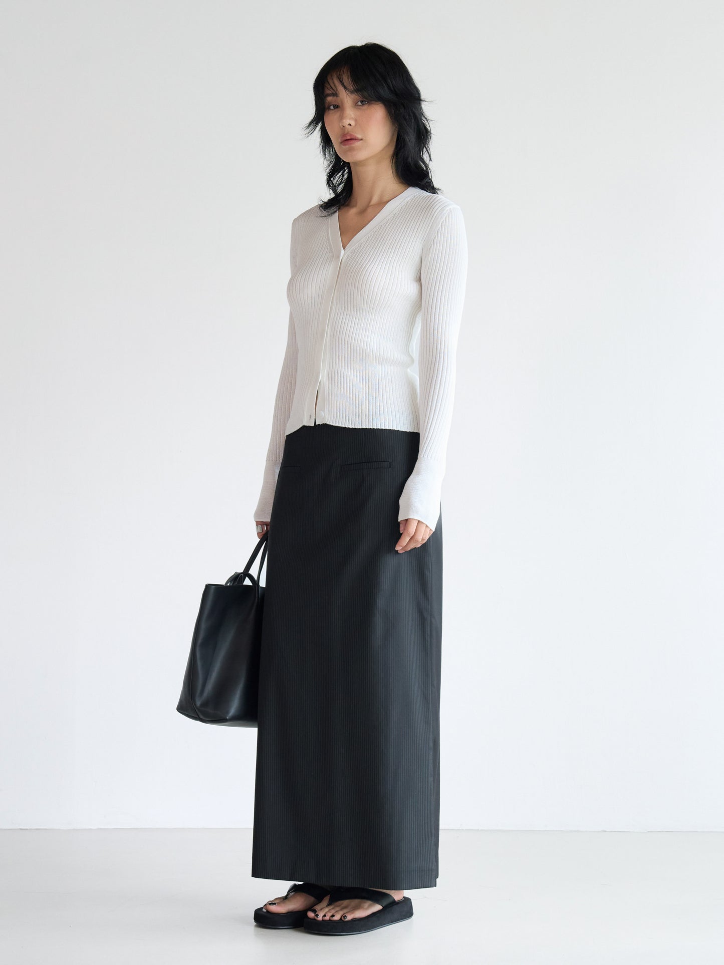 Rib V-Neck Cardigan - Ivory