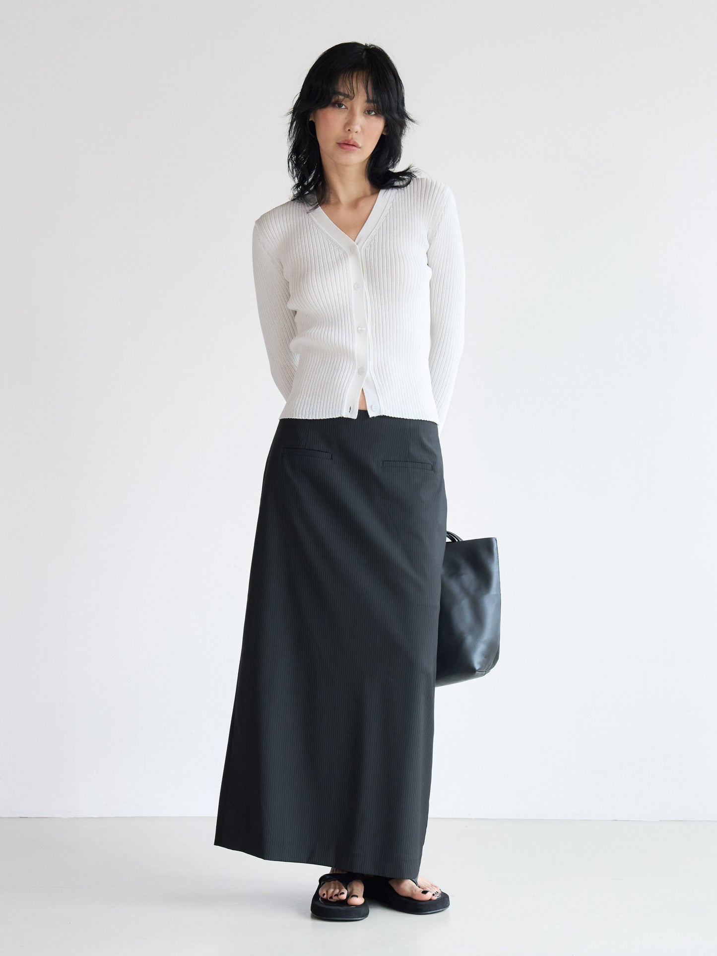 Rib V-Neck Cardigan - Ivory