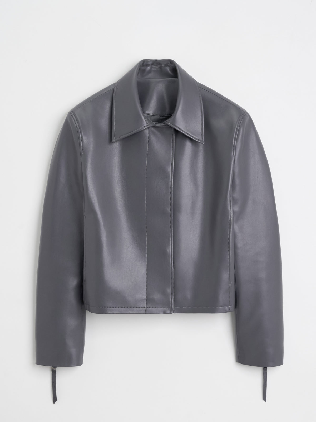 【MAGJAY】Slick Leather Jacket - GRAY