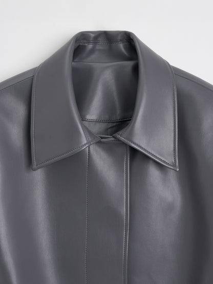 【MAGJAY】Slick Leather Jacket - GRAY