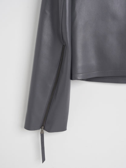 【MAGJAY】Slick Leather Jacket - GRAY