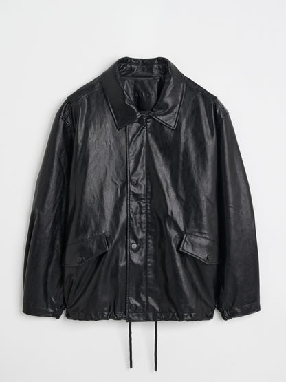 [MAGJAY] Soft Faux-Leather Blouson Jacket-BLACK