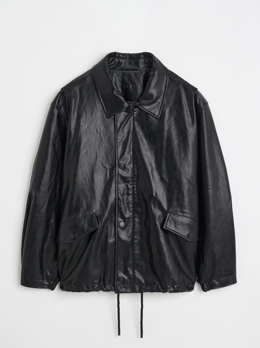 [MAGJAY] Soft Faux-Leather Blouson Jacket-BLACK