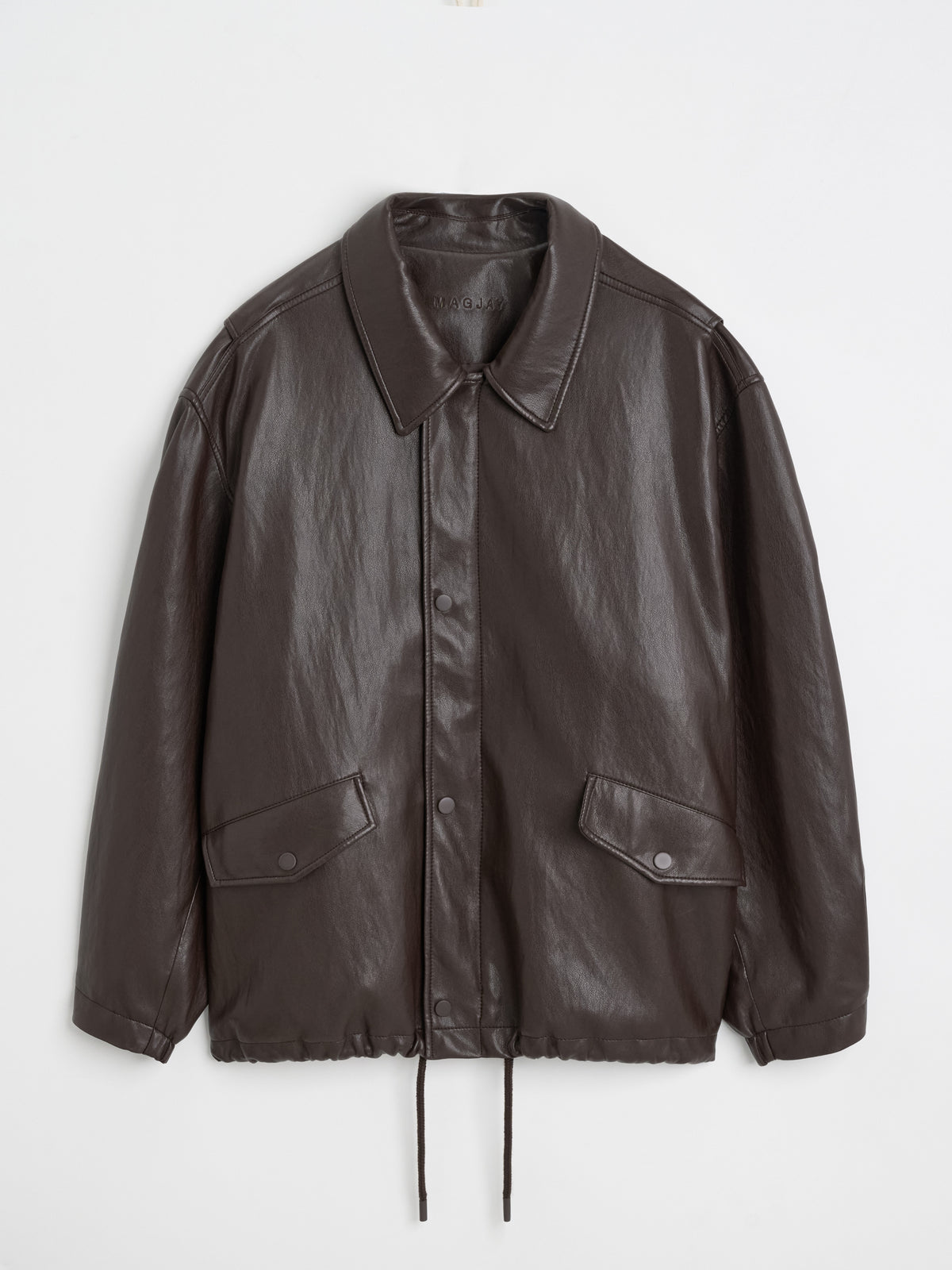 [MAGJAY]Soft Faux-Leather Blouson Jacket-BROWN