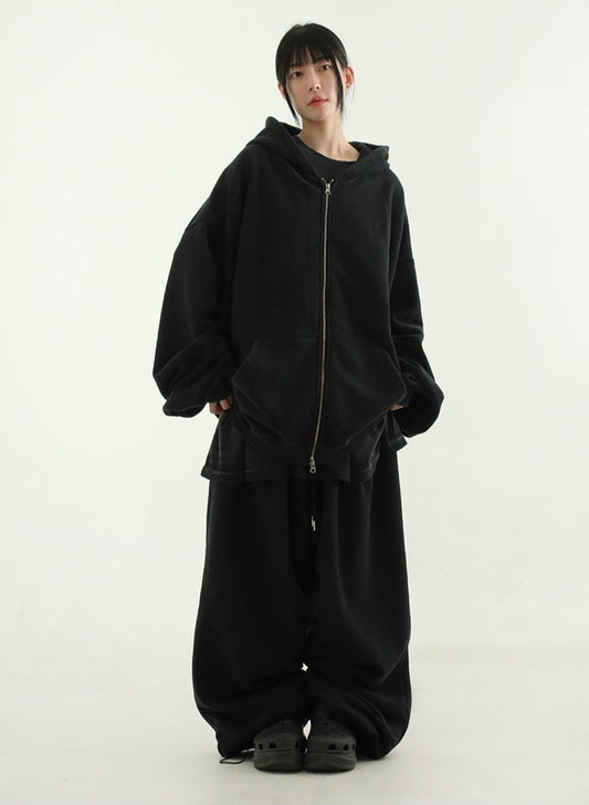 Snow-Washed Zip-Up Set Up – Black