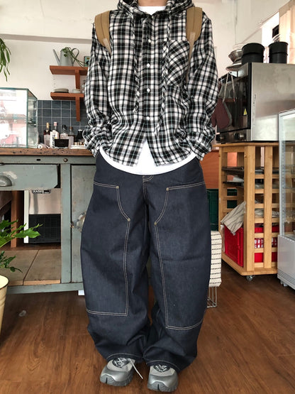 Contrast Stitch Wide Denim Pants