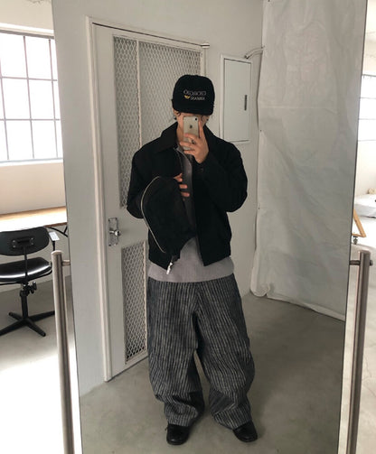 Pinstripe Wide-Leg Pants
