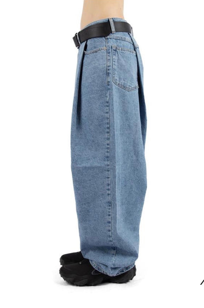 Wide Tuck Denim Pants
