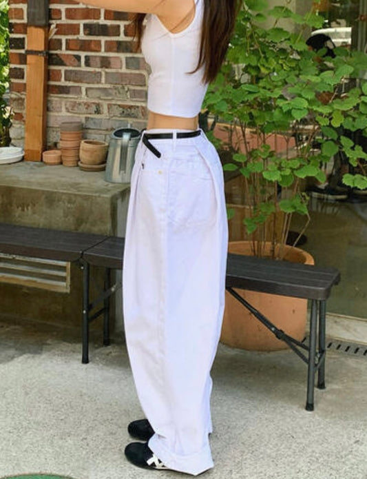 Wide Tuck Denim Pants