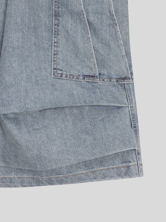 Layered Denim Cargo Shorts