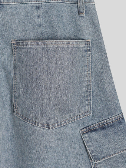 Layered Denim Cargo Shorts