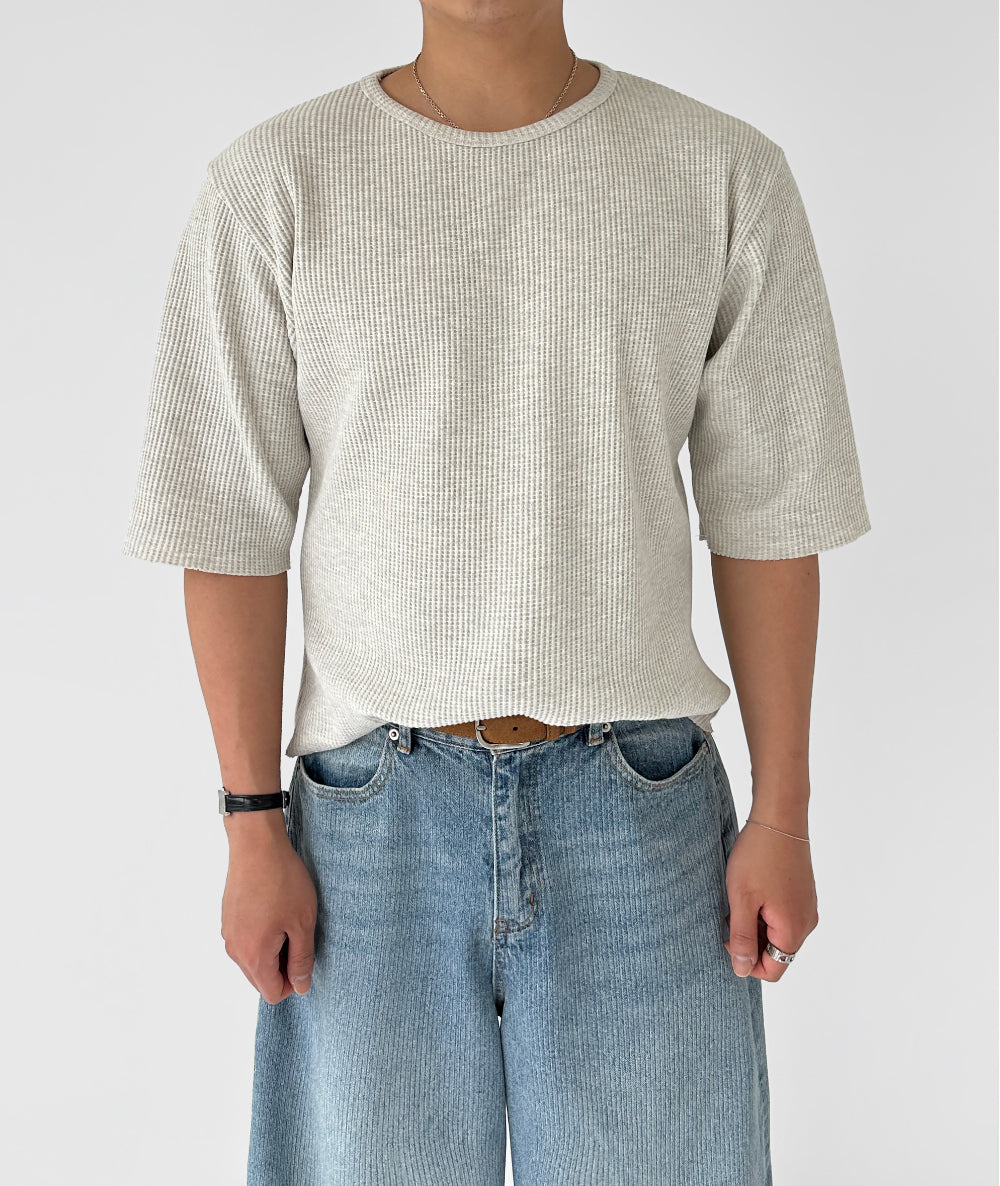 Ribbed Half-Sleeve Knit Tee