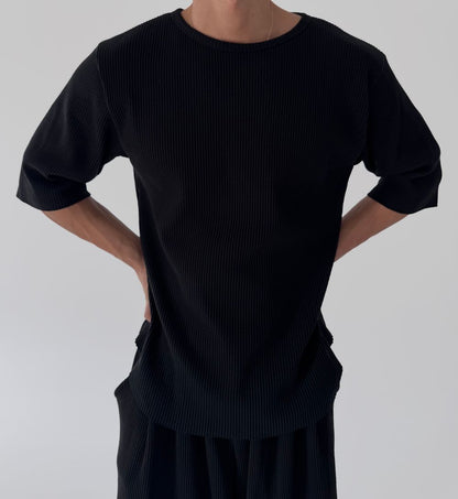 Ribbed Half-Sleeve Knit Tee