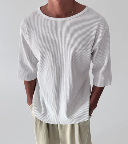 Ribbed Half-Sleeve Knit Tee