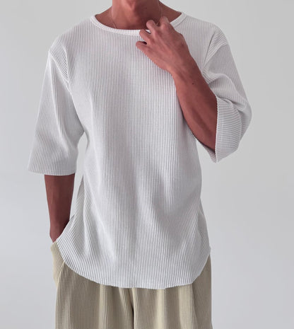 Ribbed Half-Sleeve Knit Tee