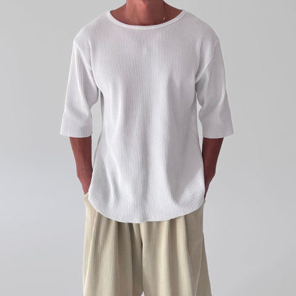 Ribbed Half-Sleeve Knit Tee