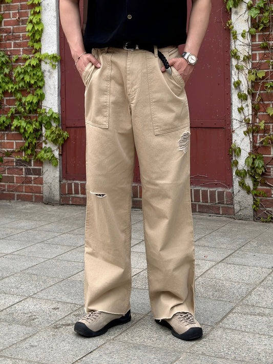Washed Work Damage Wide Pants