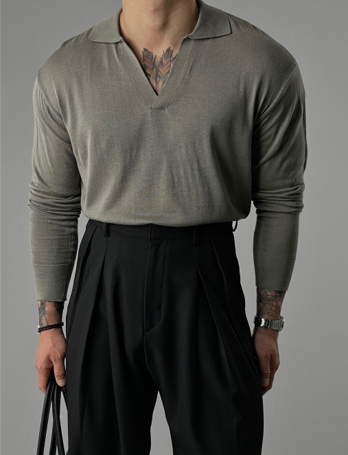 Open Collar Knit Pullover