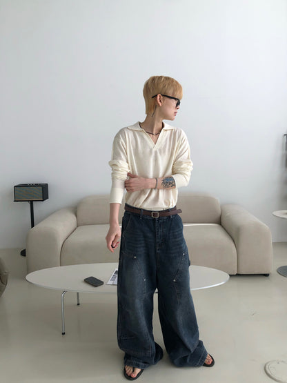 Open Collar Knit Pullover