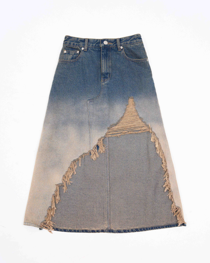 【MOMMANWA モンマンワ】DESTROYED DENIM SKIRT