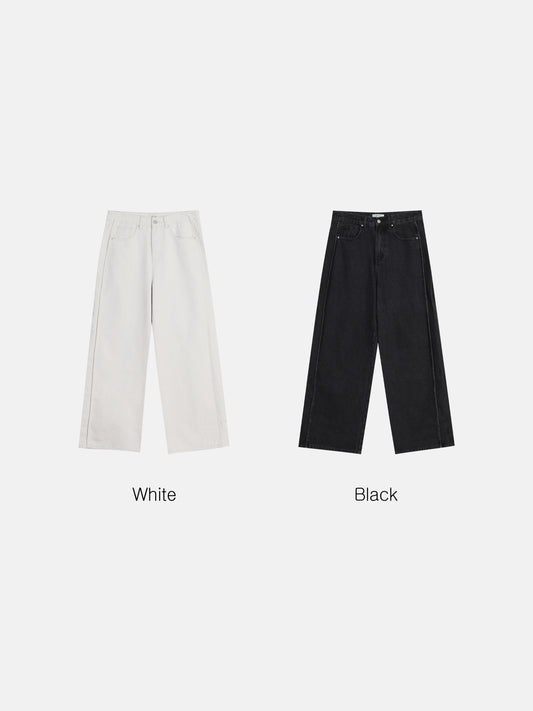 Wide Straight Denim Pants (2 Colors)