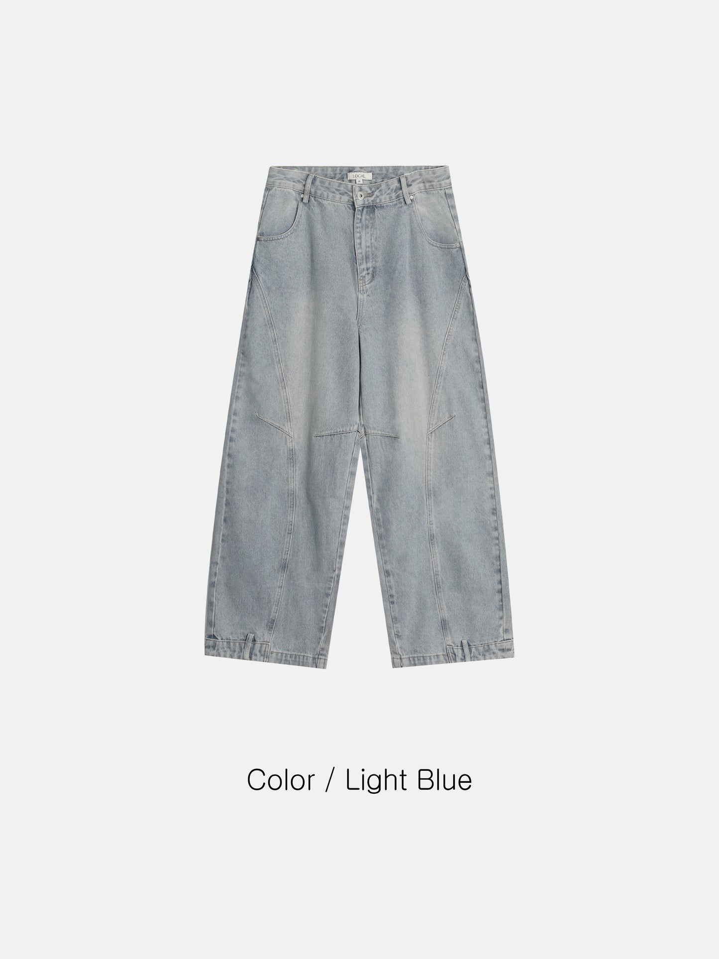 Curve Panel Wide Baggy Denim Pants (2 Colors)