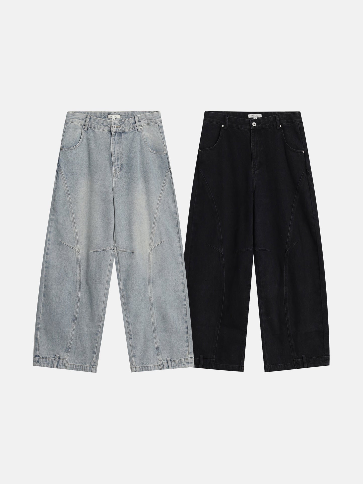 Curve Panel Wide Baggy Denim Pants (2 Colors)
