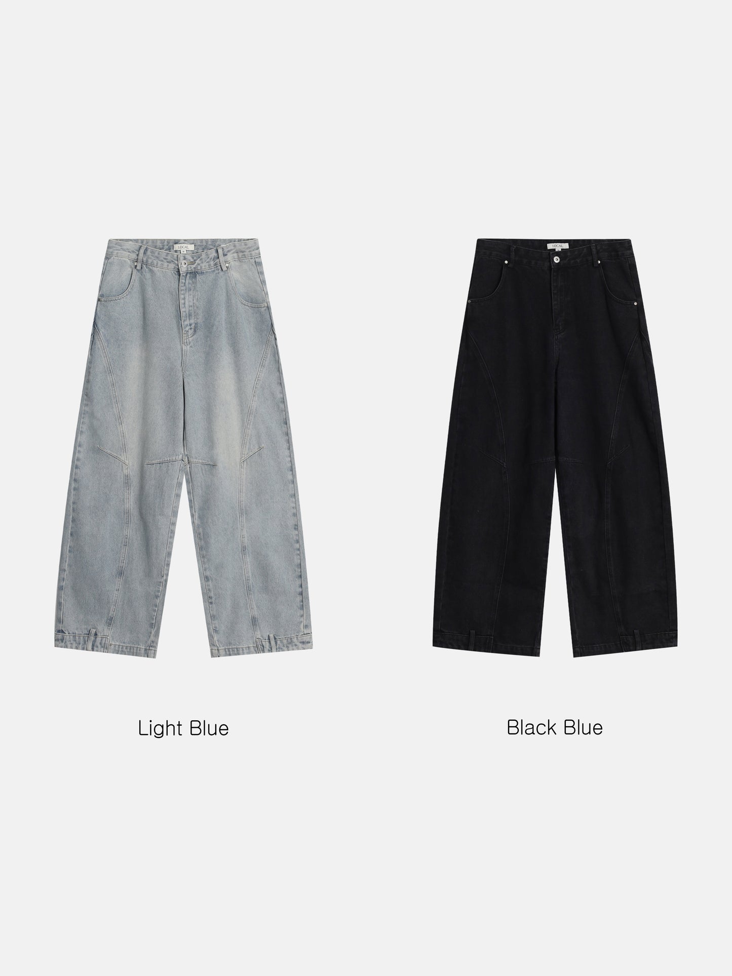 Curve Panel Wide Baggy Denim Pants (2 Colors)