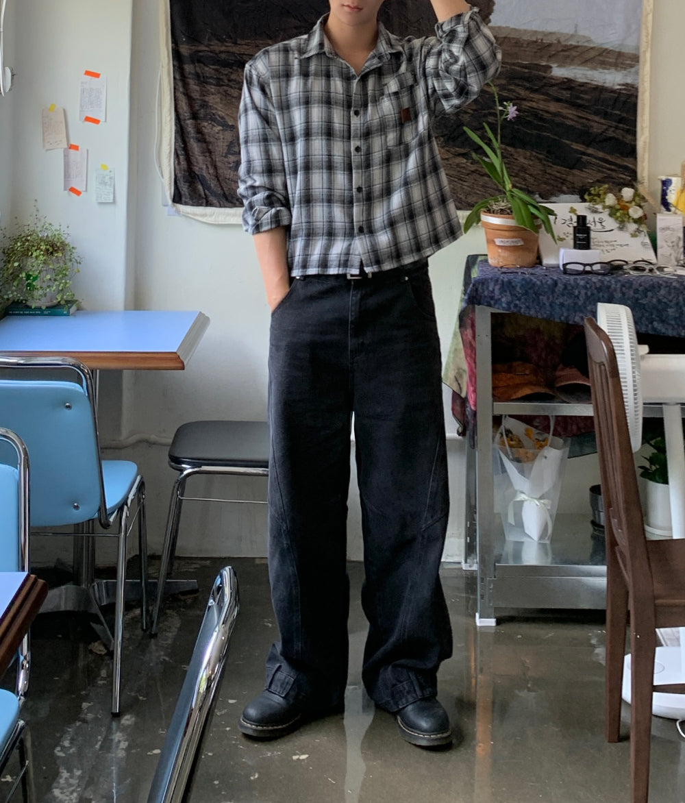 Curve Panel Wide Baggy Denim Pants (2 Colors)