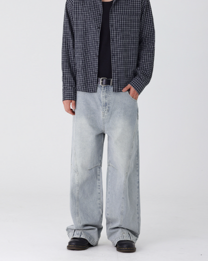 Curve Panel Wide Baggy Denim Pants (2 Colors)