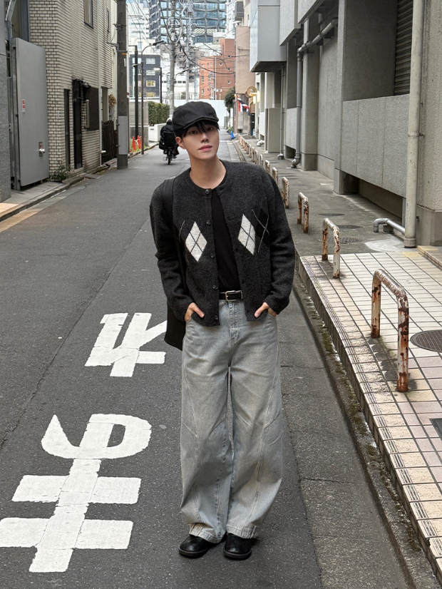 Curve Panel Wide Baggy Denim Pants (2 Colors)