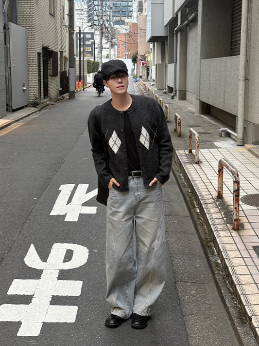 Curve Panel Wide Baggy Denim Pants (2 Colors)