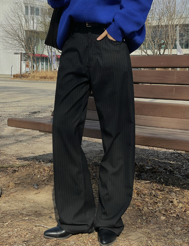Pinstripe Wide Straight Pants