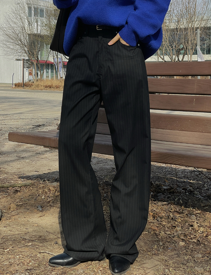 Pinstripe Wide-Leg Trousers