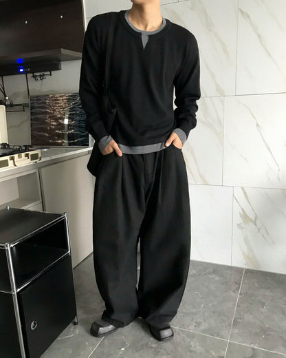 レイヤードコントラストニットトップス
