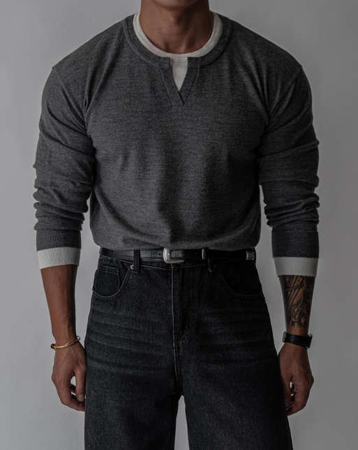 Layered Contrast Knit Top