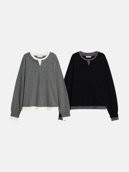レイヤードコントラストニットトップス